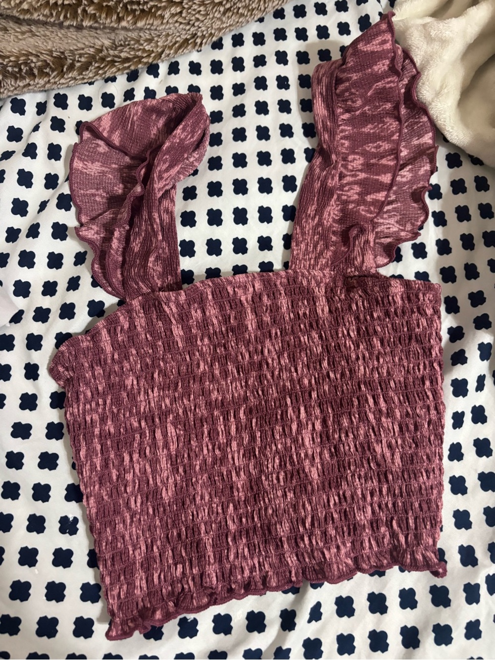 Divided Mauve Pink Smocked Crop Top with Ruffle Straps
